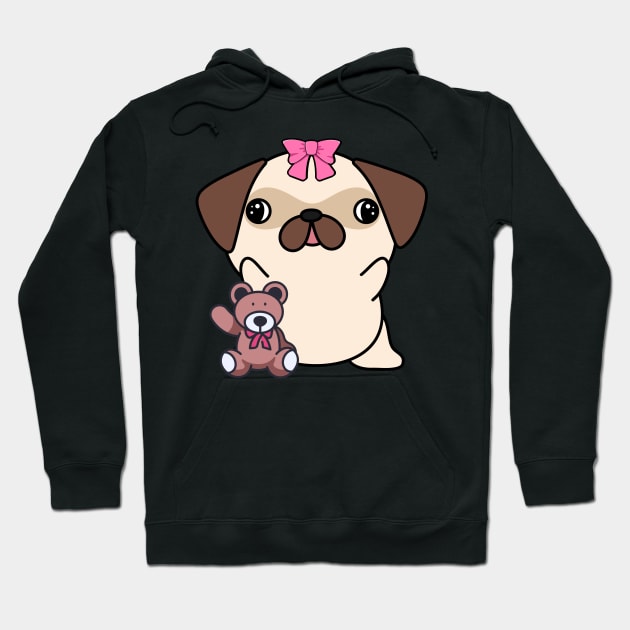 Cute pug holds a teddy bear Hoodie by Pet Station